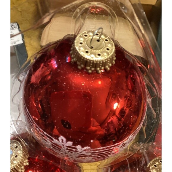 Krebs Glass Christmas Ornaments Brilliant Red Shine Balls With Blowing Snow X8 - Picture 7 of 7